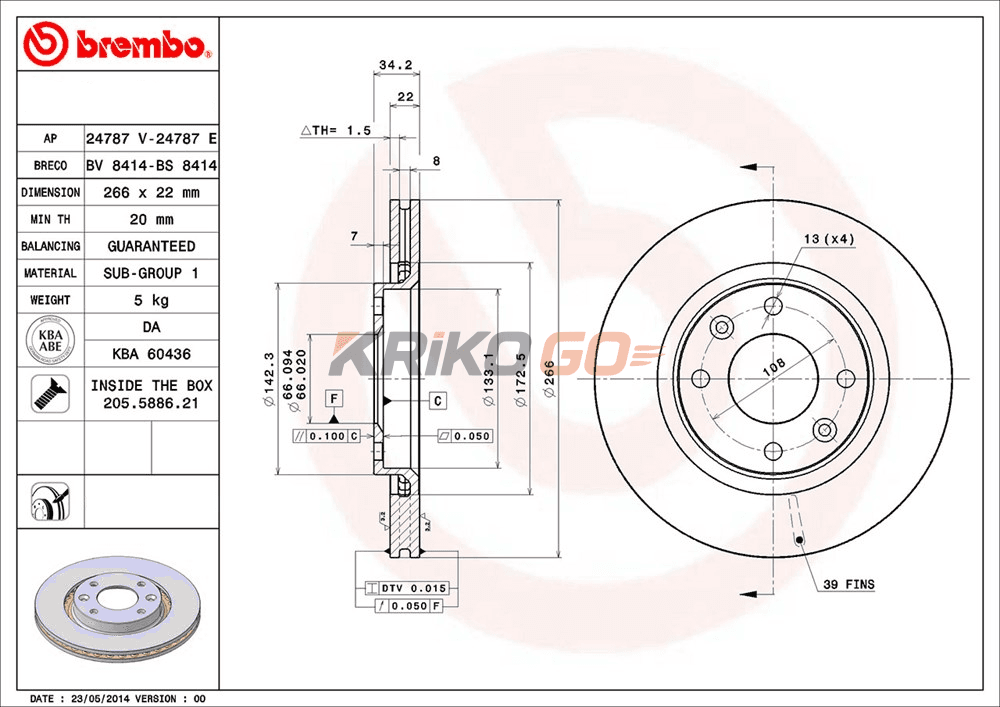 Peugeot 301 Ön Fren Diski 1.6 vti 266 mm Çap BREMBO