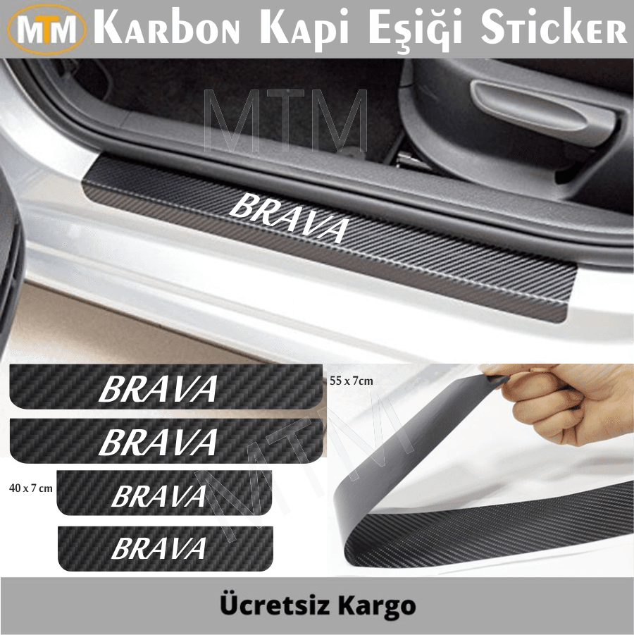 Fiat Brava Karbon Kapı Eşiği Sticker (4 Adet)