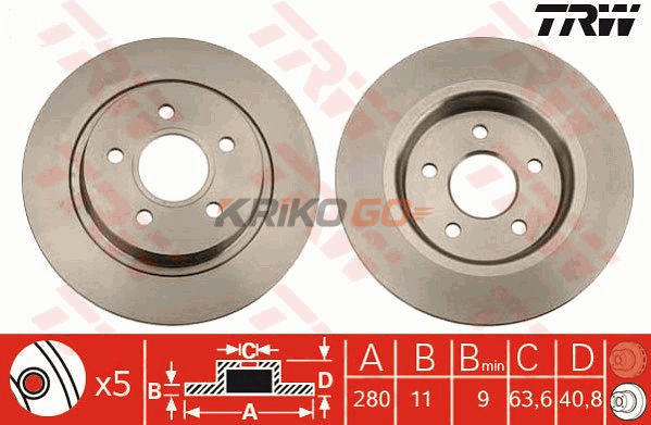 Volvo V40 Arka Fren Diski 1.6 Dizel 115 Beygir 280 mm Çap 2012 Sonrası TRW