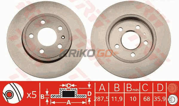 Audi A4 Arka Fren Diski 2.0 TFSI 220 Beygir 288 mm Çap 2005-2008 TRW