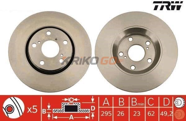 Toyota Avensis Ön Fren Diski 295 mm 2009-2018 TRW