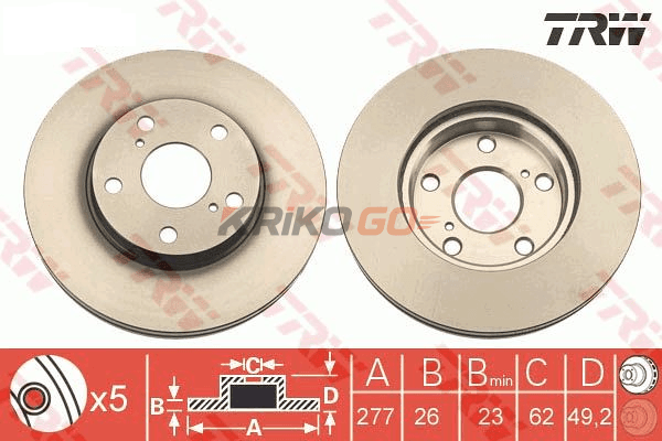 Toyota Auris Ön Fren Diski 1.4 Dizel 277 mm 2013-2018 TRW