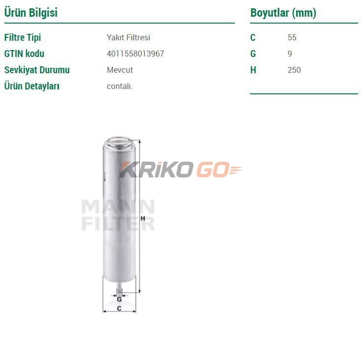Mini Cooper R56 Mazot Filtresi 1.6 Dizel 112 Beygir 2007-2014 MANN