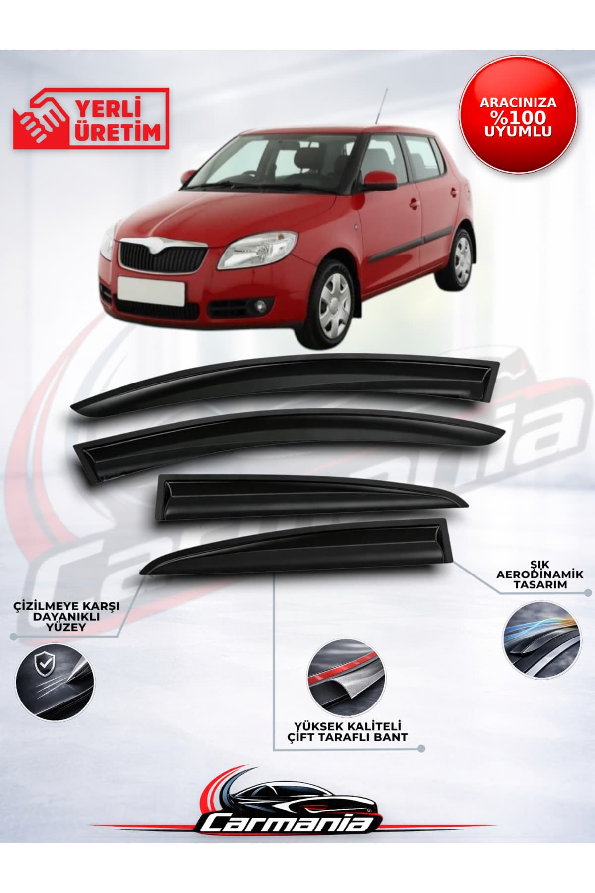 CarMania Skoda Fabia 2001 - 2008 Cam Rüzgarlığı 4'lü Set