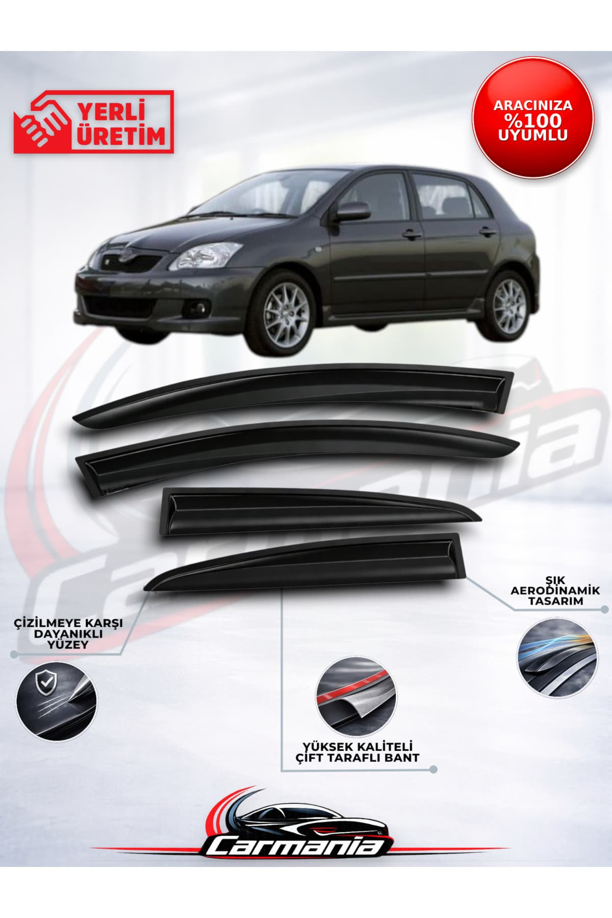 CarMania Toyota Corolla 2002 - 2007 HB Cam Rüzgarlığı 4'lü Set