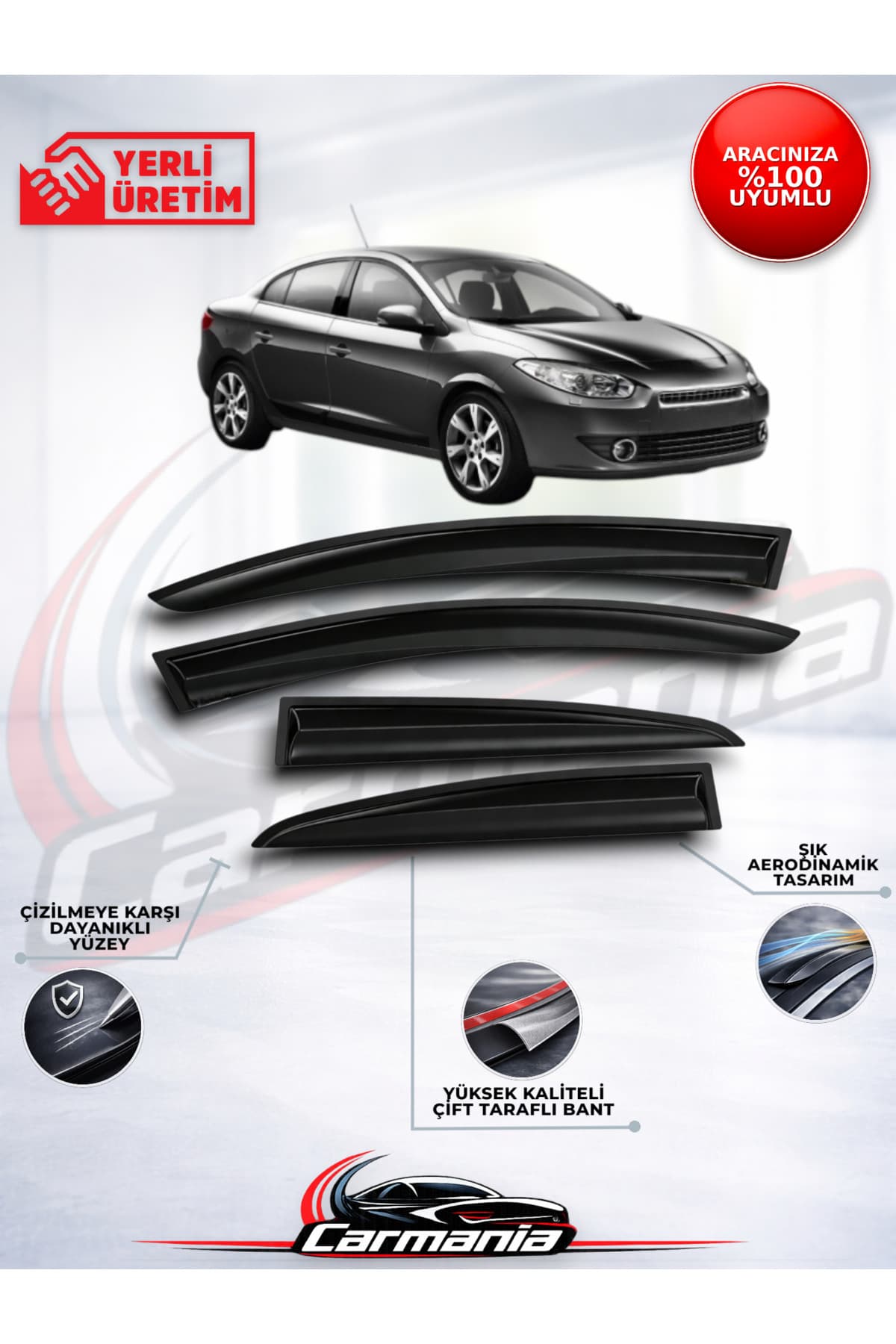 CarMania Renault Fluence Cam Rüzgarlığı 4'lü Set