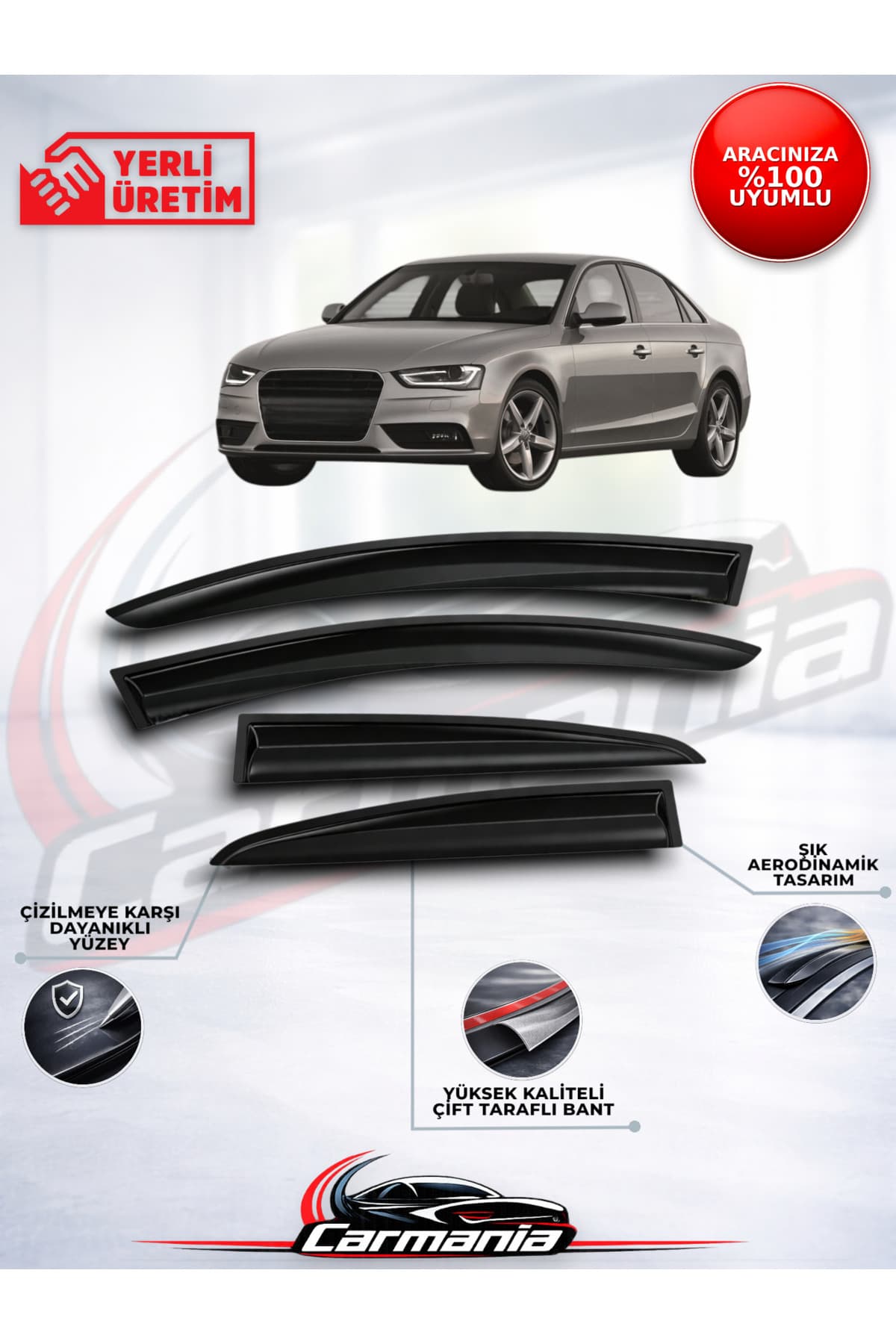 CarMania Audi A4 2008-2015 Cam Rüzgarlığı 4'lü Set