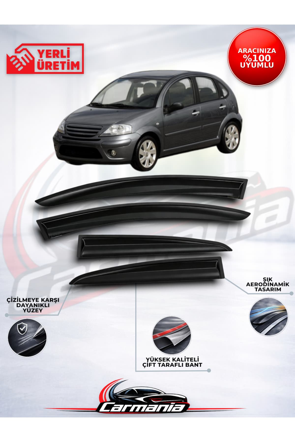 CarMania Citroen C3 2003-2009 HB Cam Rüzgarlığı 4'lü Set