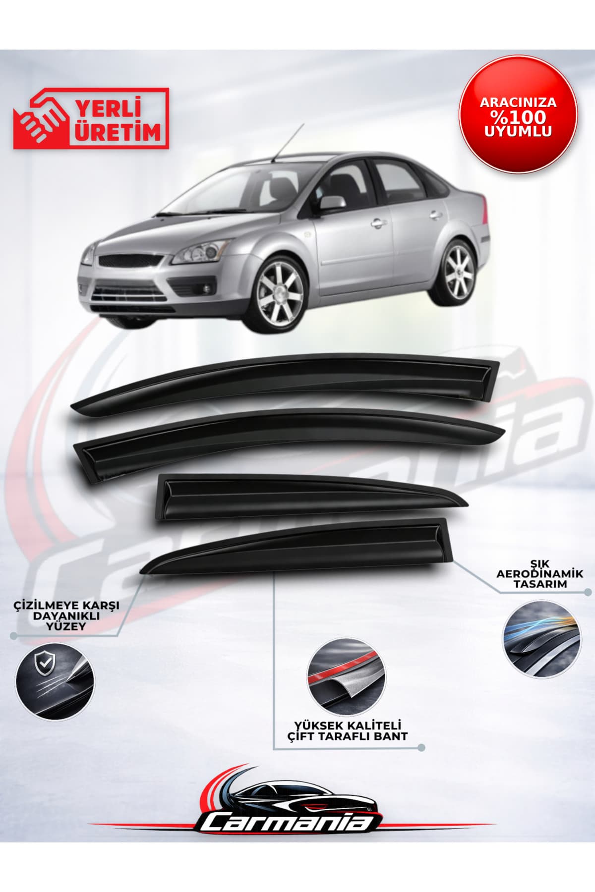 CarMania Ford Focus2 2005 -2011 Cam Rüzgarlığı 4'lü Set