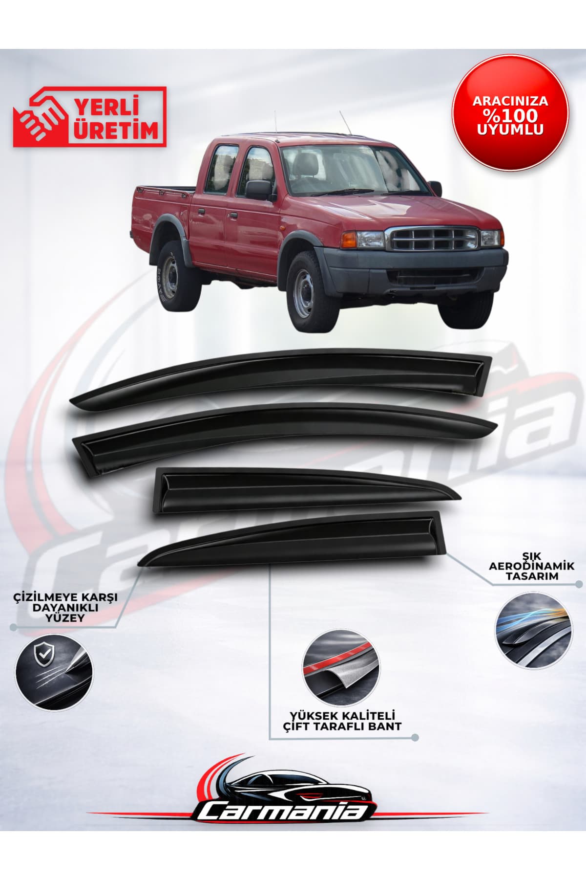 CarMania Ford Ranger 1999-2005 Cam Rüzgarlığı 4'lü Set