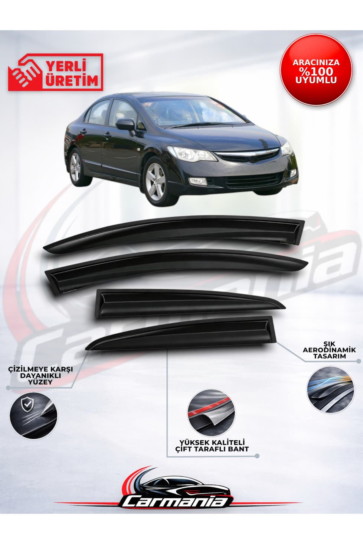 CarMania Honda Civic 2007-2012 Cam Rüzgarlığı 4'lü Set