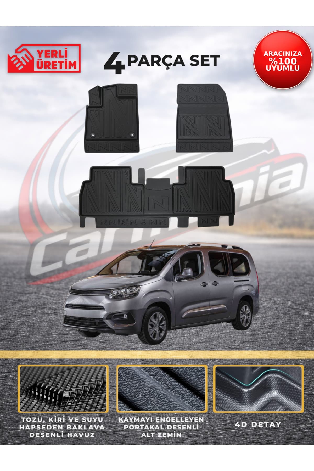 CarMania Toyota Proace City 4D Premium Havuzlu Paspas