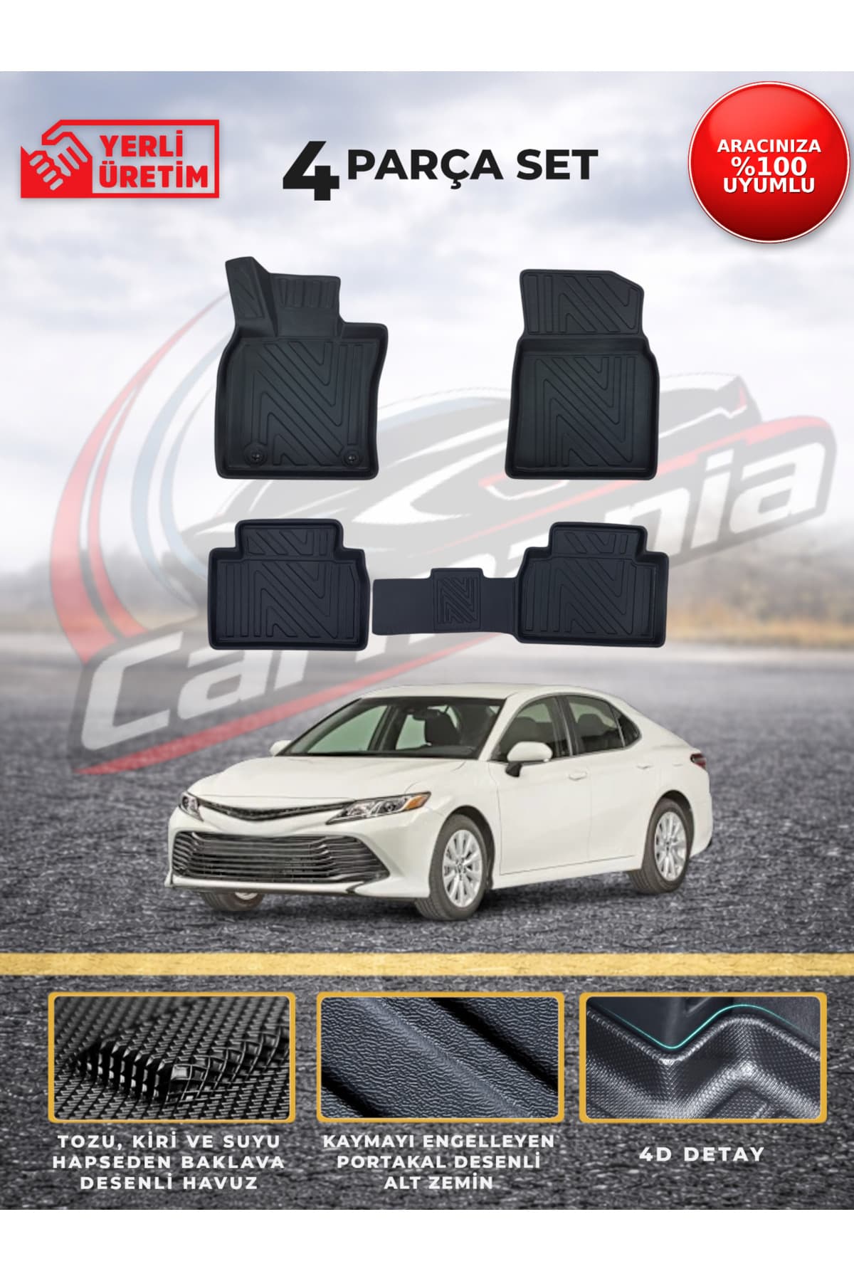 CarMania Toyota Camry Hybrid 4D Premium Havuzlu Paspas 2018-2024 Arası Uyumlu