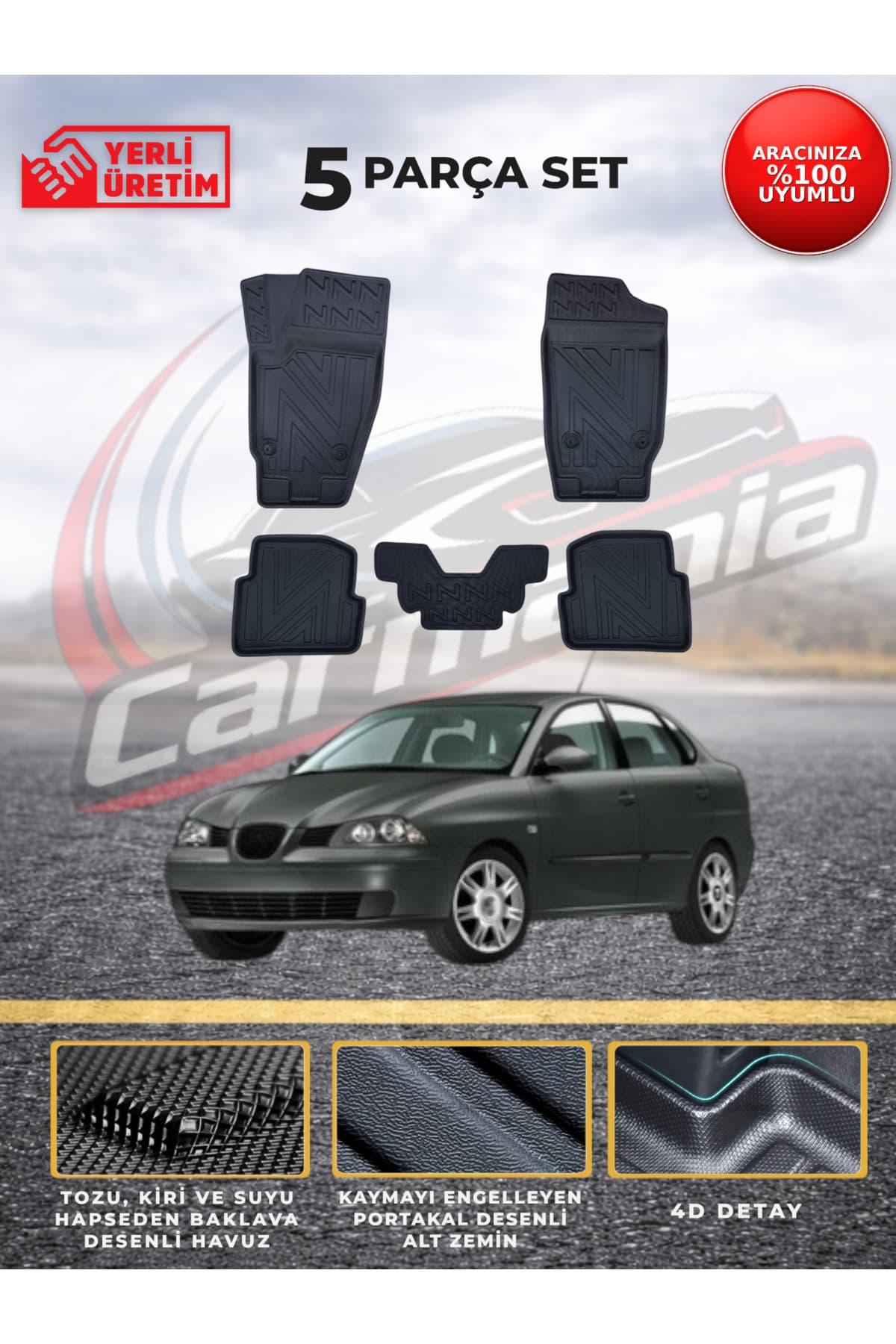 CarMania Seat Cordoba 4D Premium Havuzlu Paspas 2002-2008 Arası Uyumlu