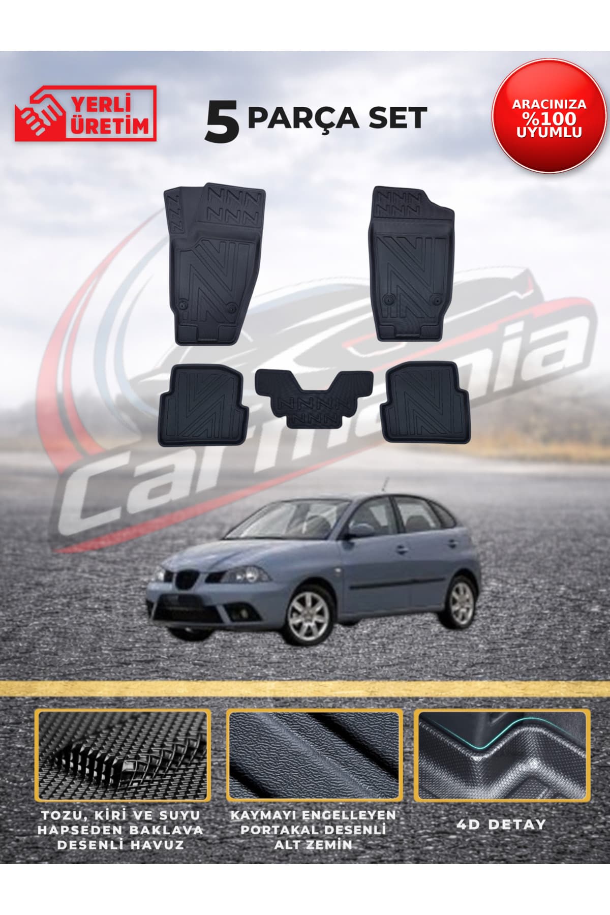 CarMania Seat İbiza 4D Premium Havuzlu Paspas 2002-2008 Arası Uyumlu