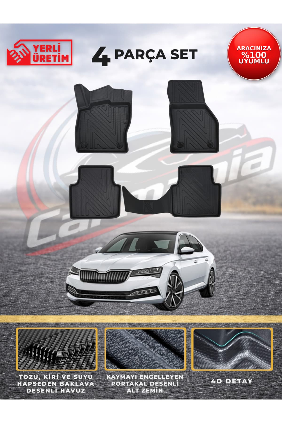 CarMania Skoda Superb 4D Premium Havuzlu Paspas 2020-2023 Arası Uyumlu