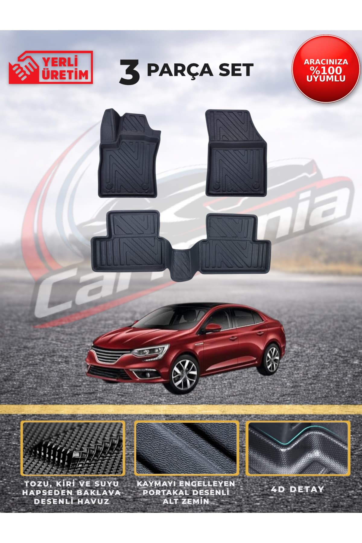 CarMania Renault Megane 4 Sedan (2016 ve Sonrası) 4D Premium Havuzlu Paspas
