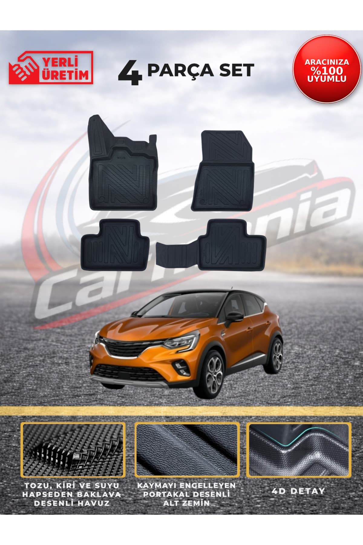 CarMania Renault Captur 4D Premium Havuzlu Paspas 2019 ve Sonrası Uyumlu