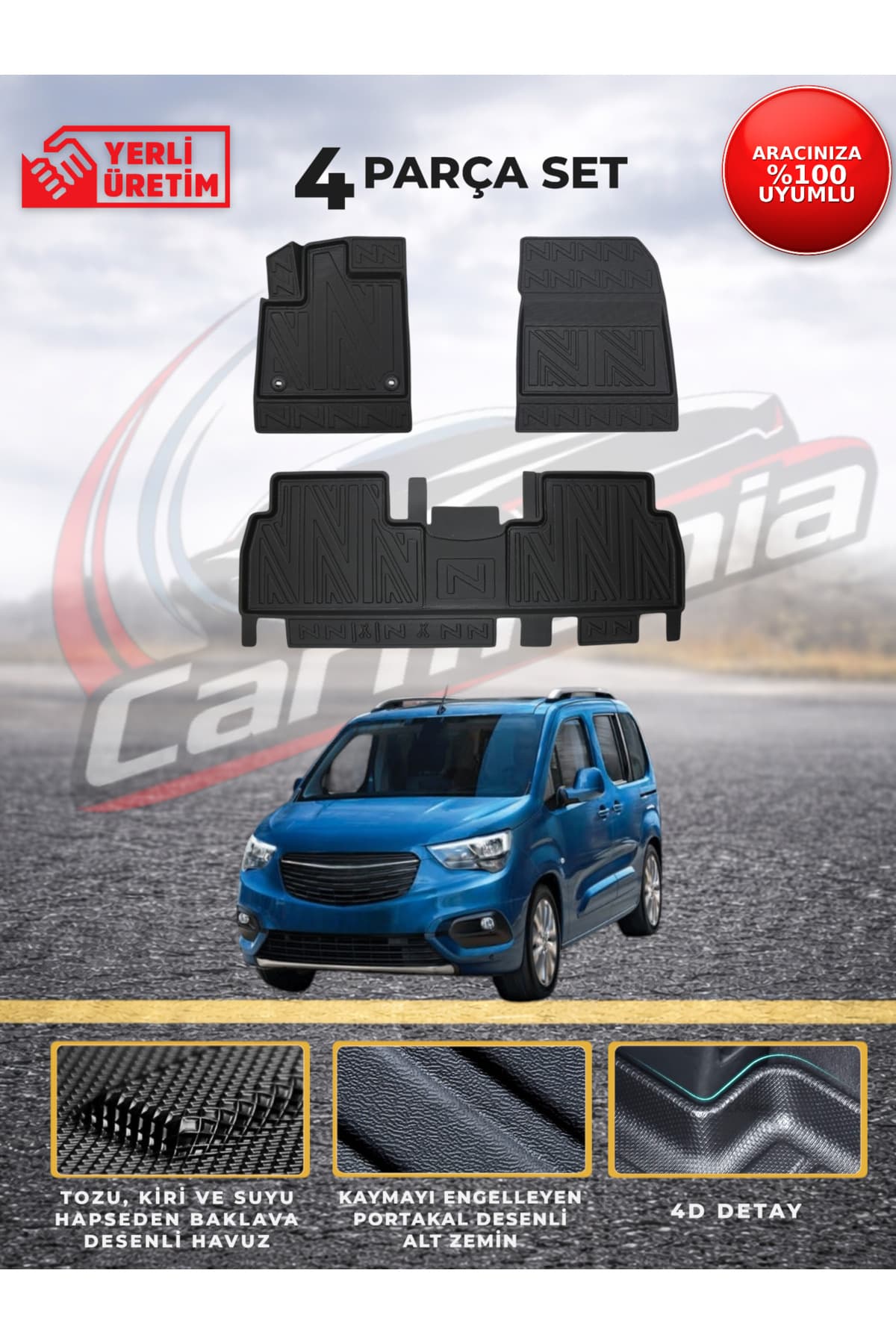 CarMania Opel Combo 4D Premium Havuzlu Paspas 2019 Sonrası 4'lü