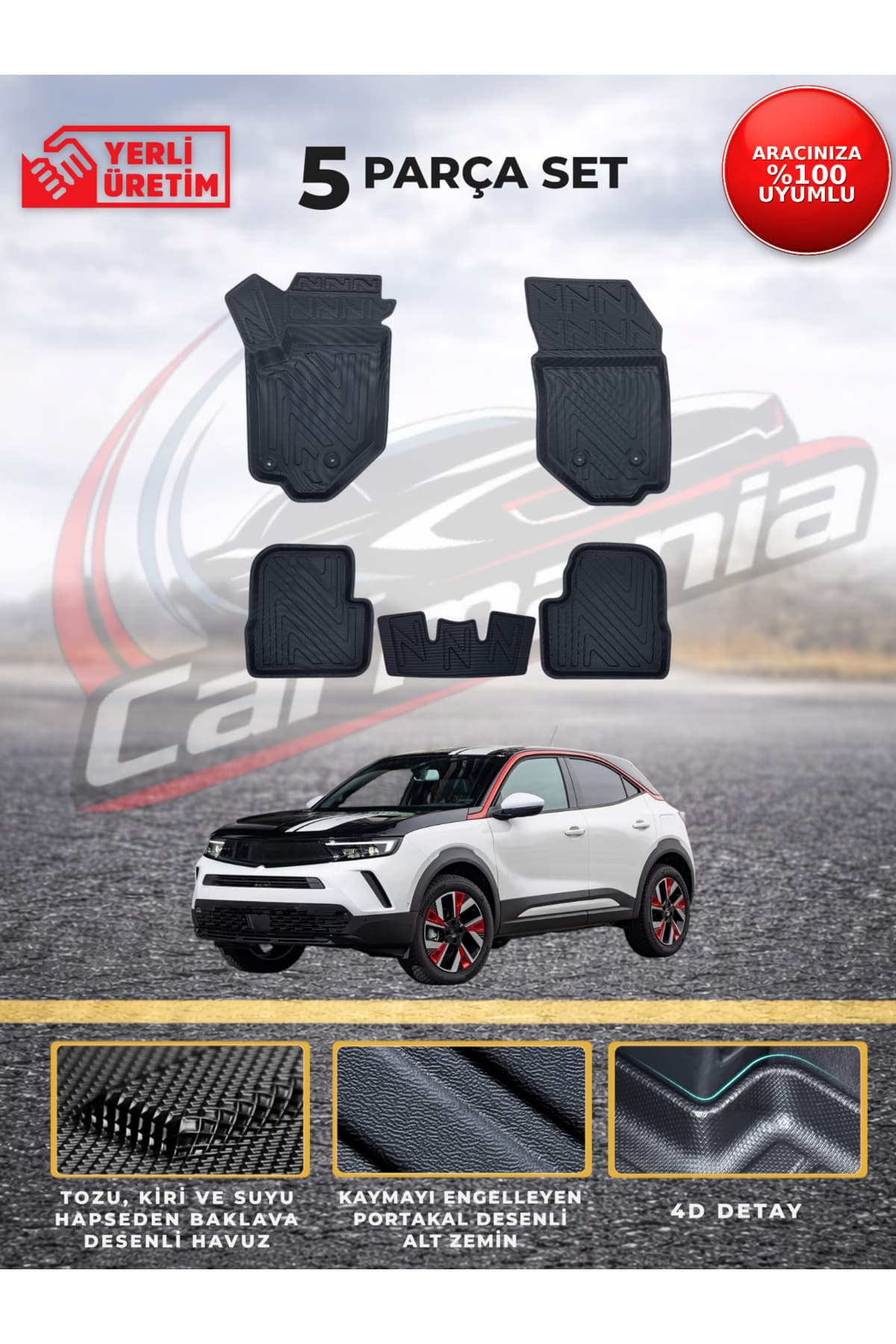 CarMania Opel Mokka 4D Premium Havuzlu Paspas 2021 Sonrası Uyumlu