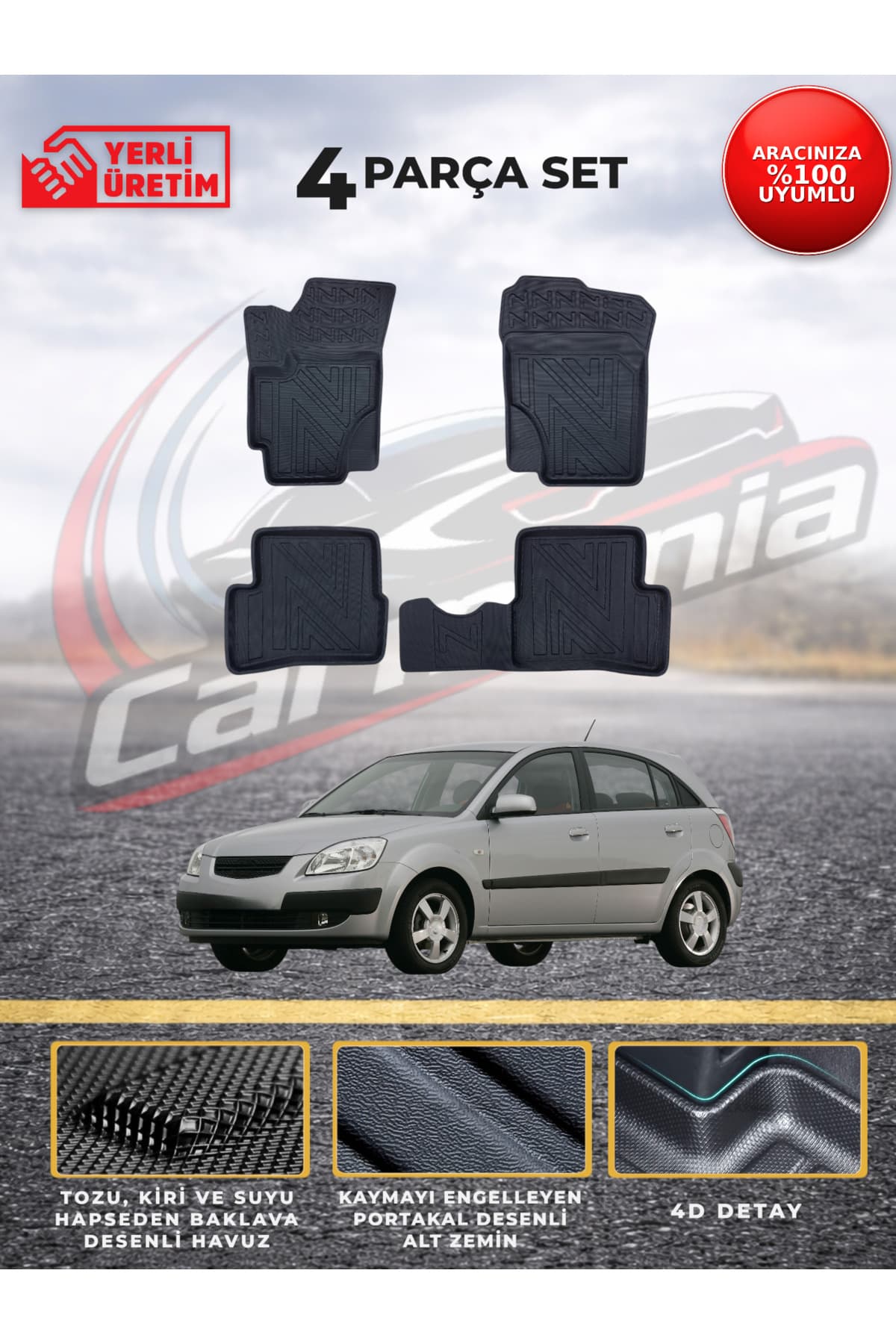 CarMania Kia Rio Hatchback 4D Premium Havuzlu Paspas 2005-2011 Arası Uyumlu