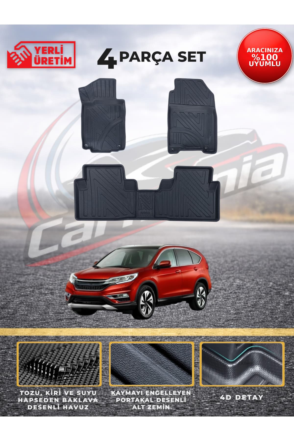 CarMania Honda Cr-V 4D Premium Havuzlu Paspas 2011-2017 Arası Uyumlu