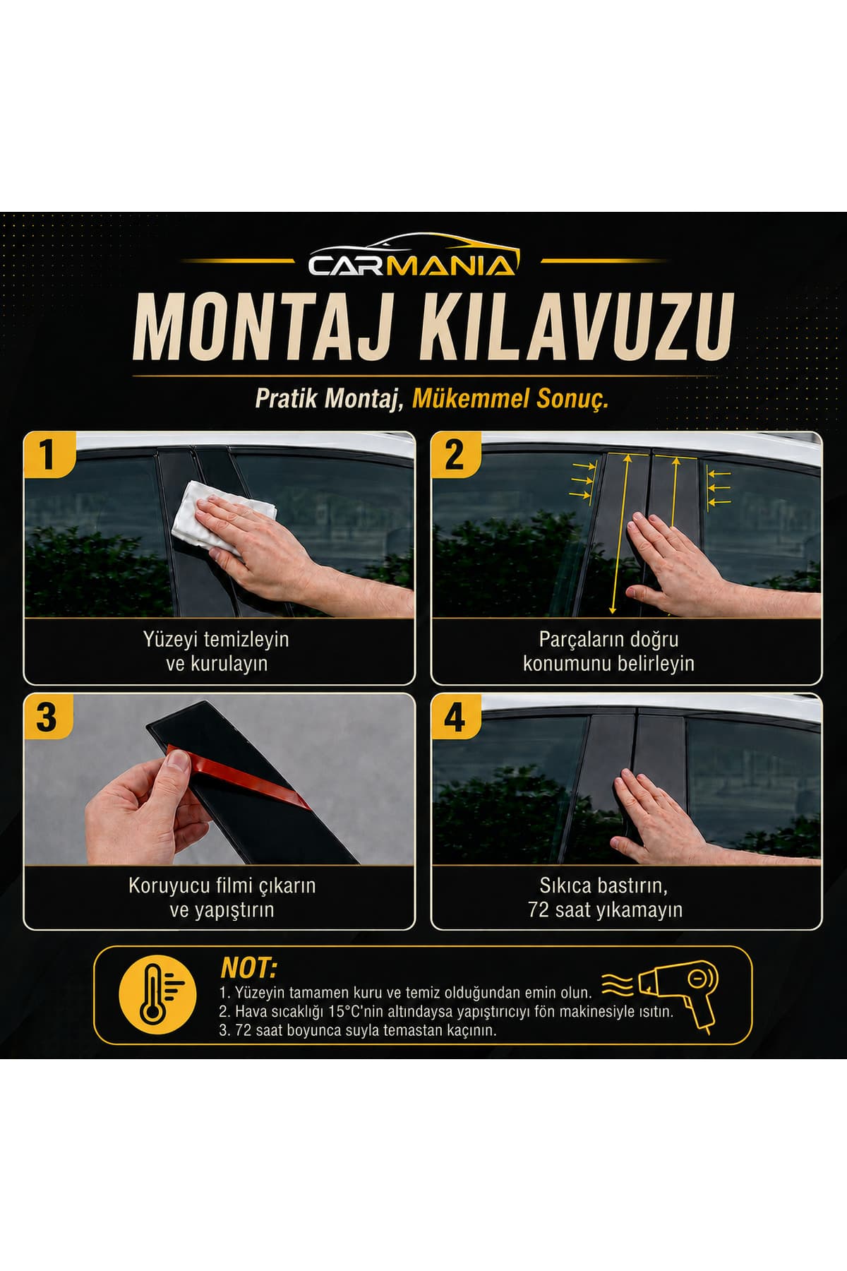CarMania Opel Astra J Kasa Uyumlu Parlak Siyah Piano Black Kapı Sütunu Seti 8'li