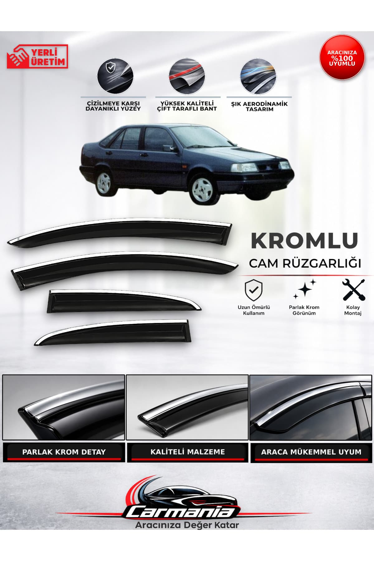 CarMania Fiat Tempra Araca Özel Kromlu Cam Rüzgarlığı 4’lü Set