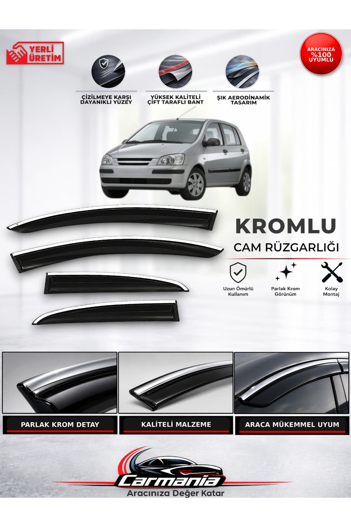 CarMania Hyundai Getz Araca Özel Kromlu Cam Rüzgarlığı 4’lü Set