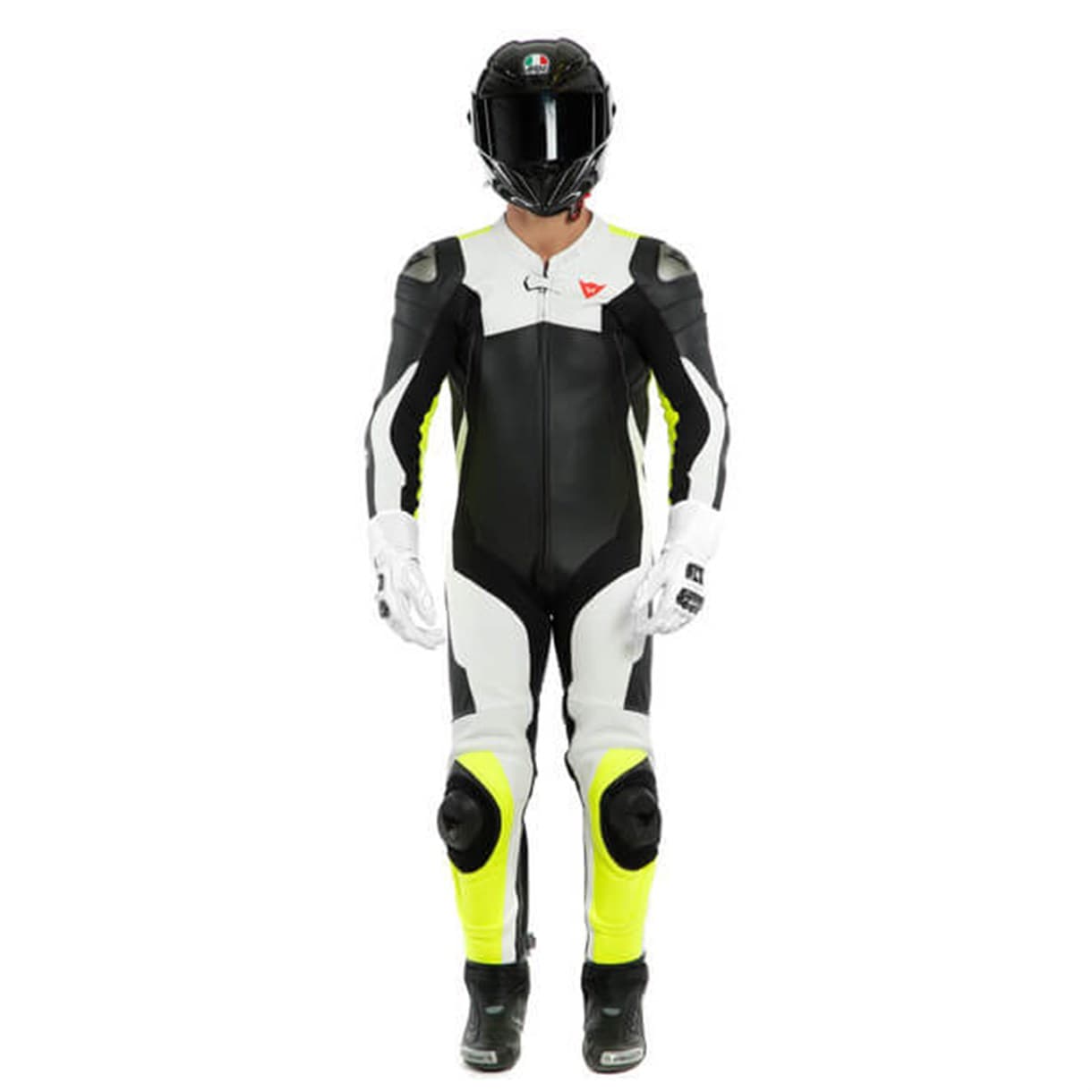 Dainese Dainese Assen 2 Black White Fluo Yellow Tek Parça Delikli Deri Tulum