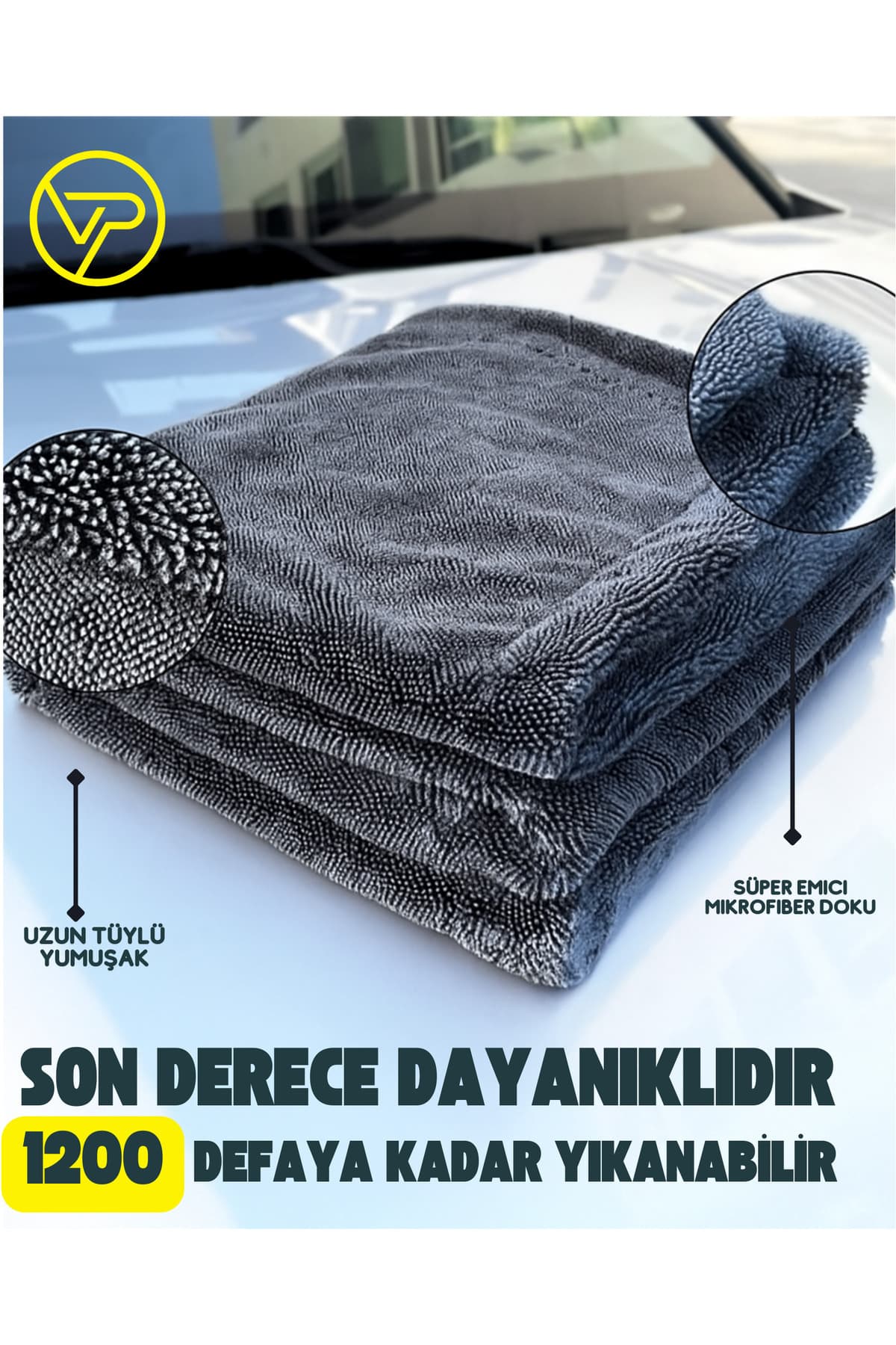 Vizyon Park Twisted Yüksek Su Emici Özellikli Mikrofiber Araç Kurulama Havlusu-Çiziksiz Temizlik-50x60cm-600gsm