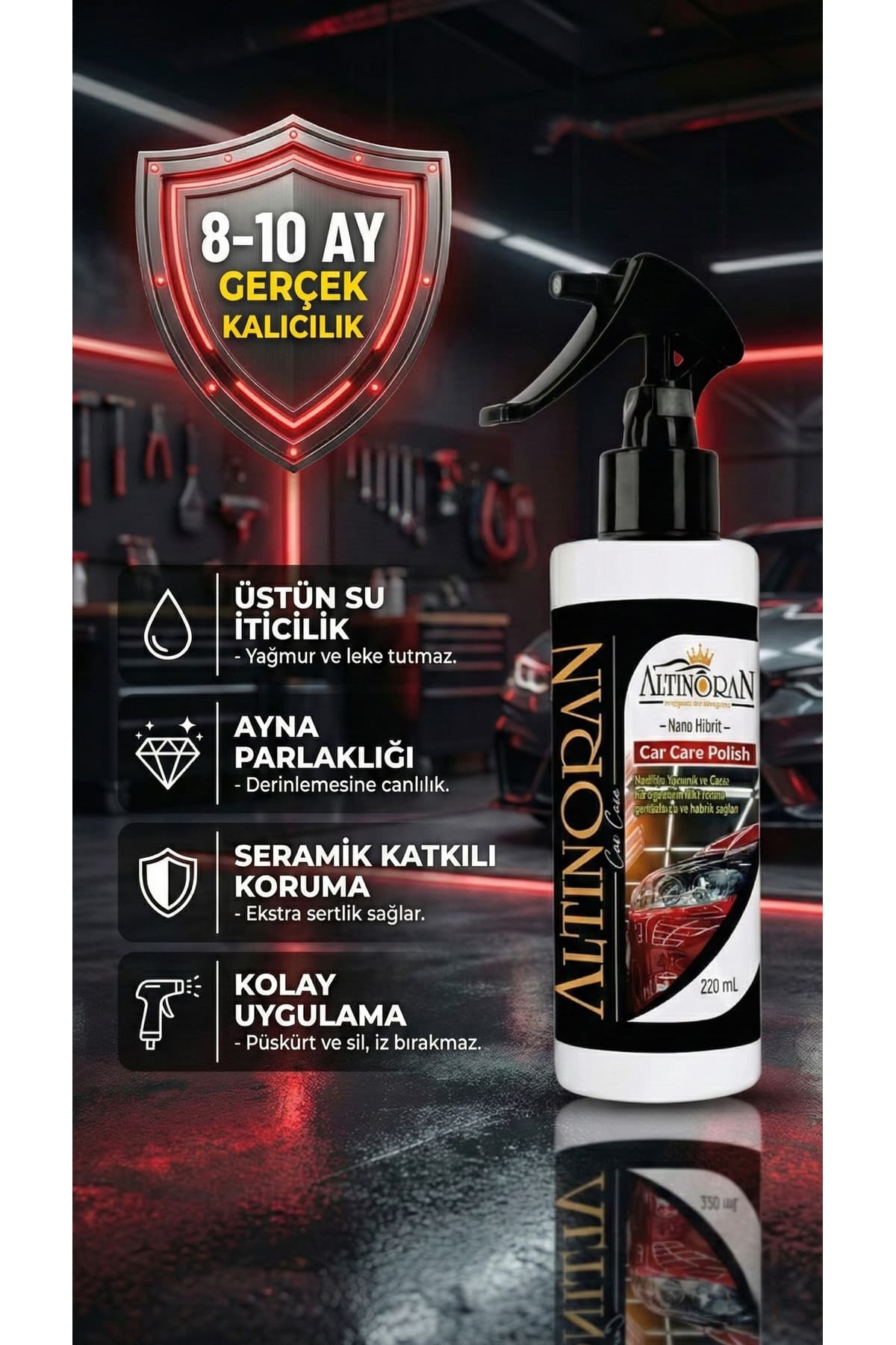 Altınoran Nano Hibrit Hızlı Cila 220ml - 8-10 Ay Etkili Seramik Katkılı Su İtici & Boya Koruma