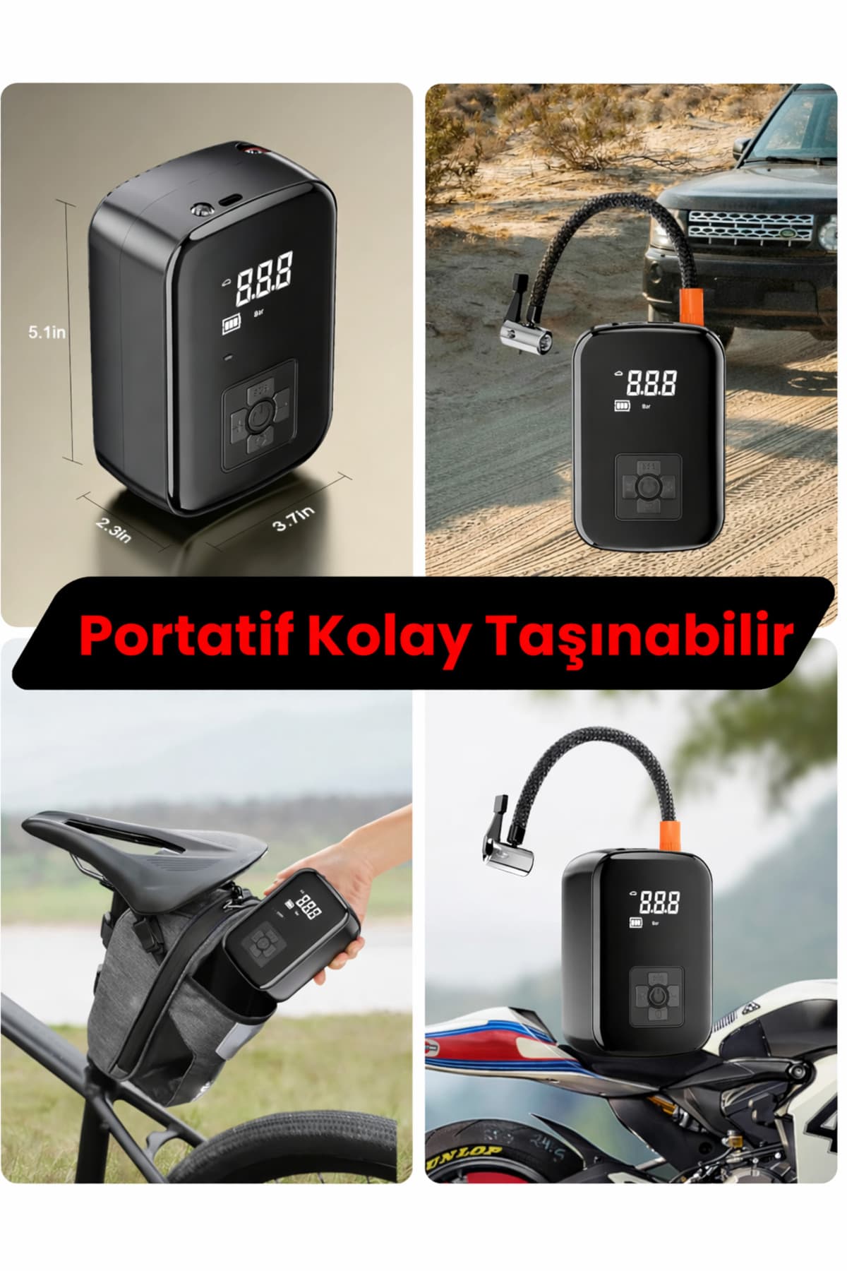 qasul WY-006 Kablosuz Dijital Hava Kompresörü 150 PSI Taşınabilir Şarjlı Lastik Şişirme Pompası LED Işıklı