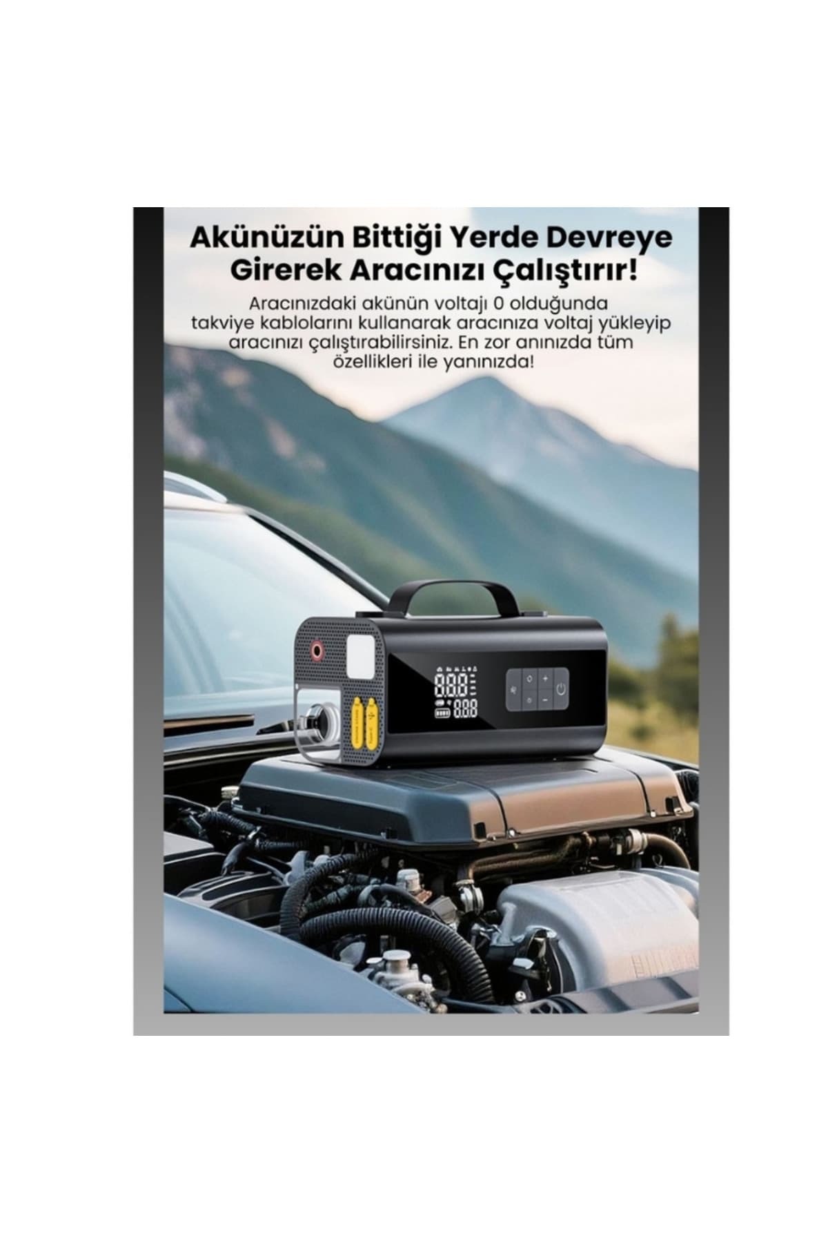 Bagajon Castu Jump Starter Süpürgeli Akü Takviye Cihazı 18.000MAH 10 in 1 Powerbank, Hava Kompresörü, LCD EK