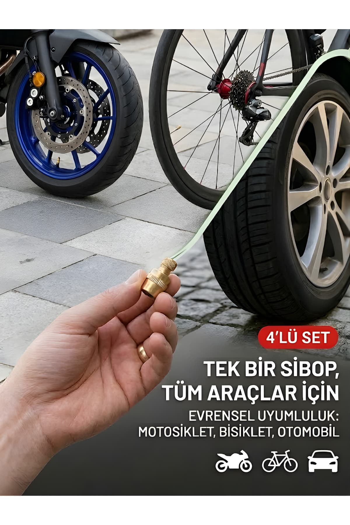 BEYLİNİ 4'lü Lastik Basınç Ölçerli Sibop Bisiklet Araba Motosiklet Tekerlek Hava Ölçer 2.4 Bar 35 PSI Set