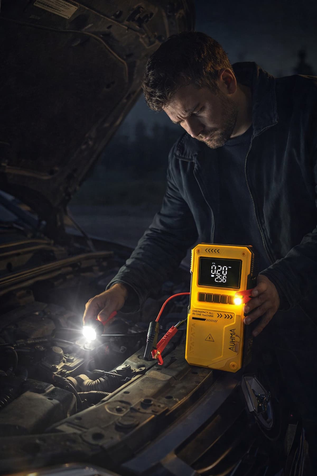 MO DOU Akü Şarj Cihazı Akü Takviye Cihazı ve Hava Kompresörü 10000mAh 150 PSI Jump Starter Powerbank LED