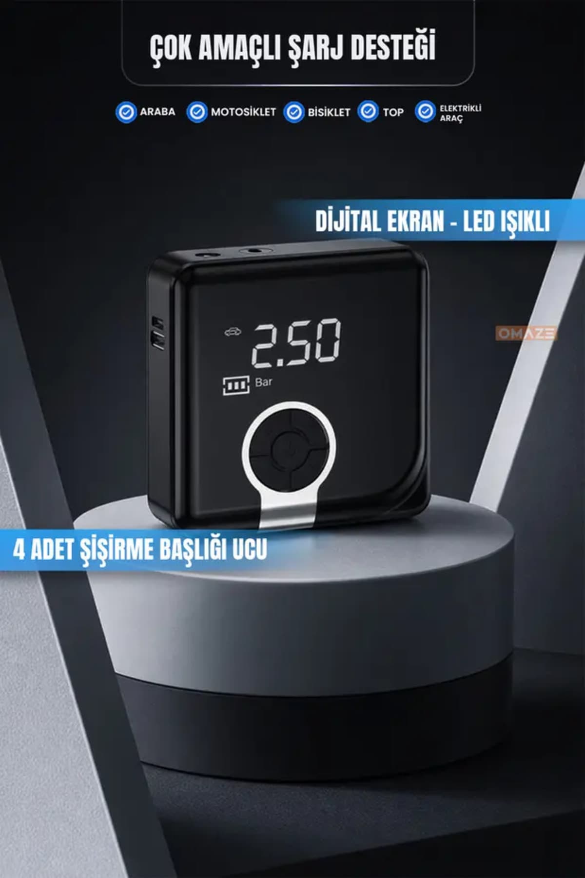 Canderel Mini Şarjlı Araba Hava Kompresörü Oto 150PSI Dijital Led Panel Taşınabilir Lastik Şişirme Pompası