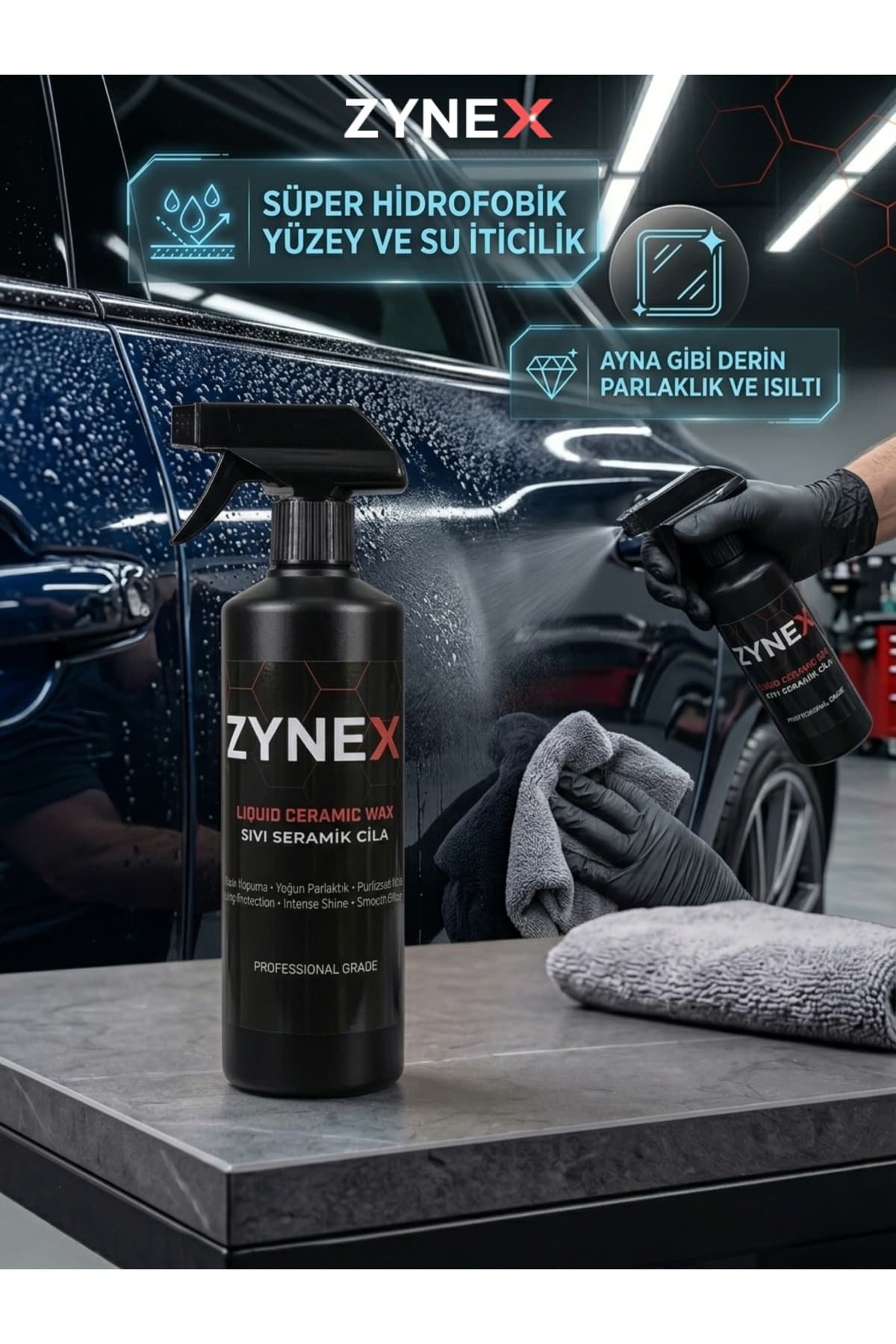 ZYNEX CARE Zynex Professional Sıvı Seramik Cila 500 ml - Si02 Katkılı Hızlı Cila, Su İtici ve Ultra Parlak Boya Koruma
