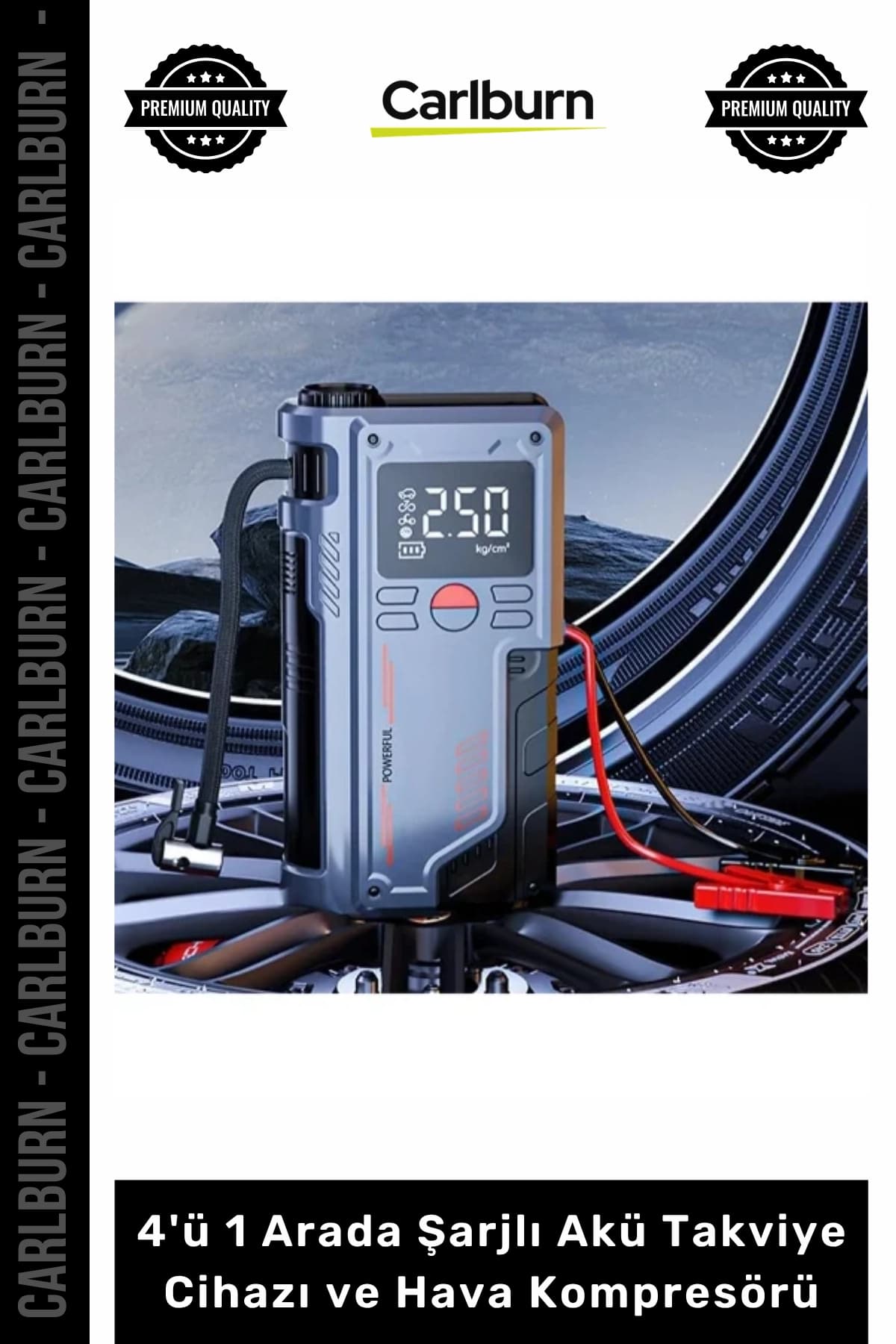 Carlburn Özel Üretim 1000A Jump Starter Powerbank 4'ü 1 Arada Şarjlı Akü Takviye Cihazı ve Hava Kompresörü
