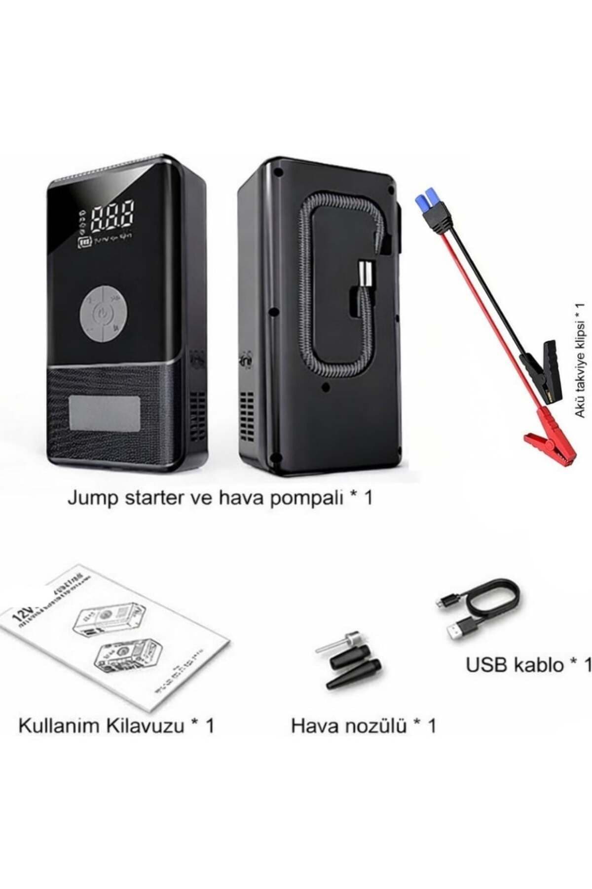 hızlı store Araç Pompa 10.000 mAh Akü Takviye Cihazı & Kompresör 150 PSI Dijital Ekran Jump Starter Powerbank