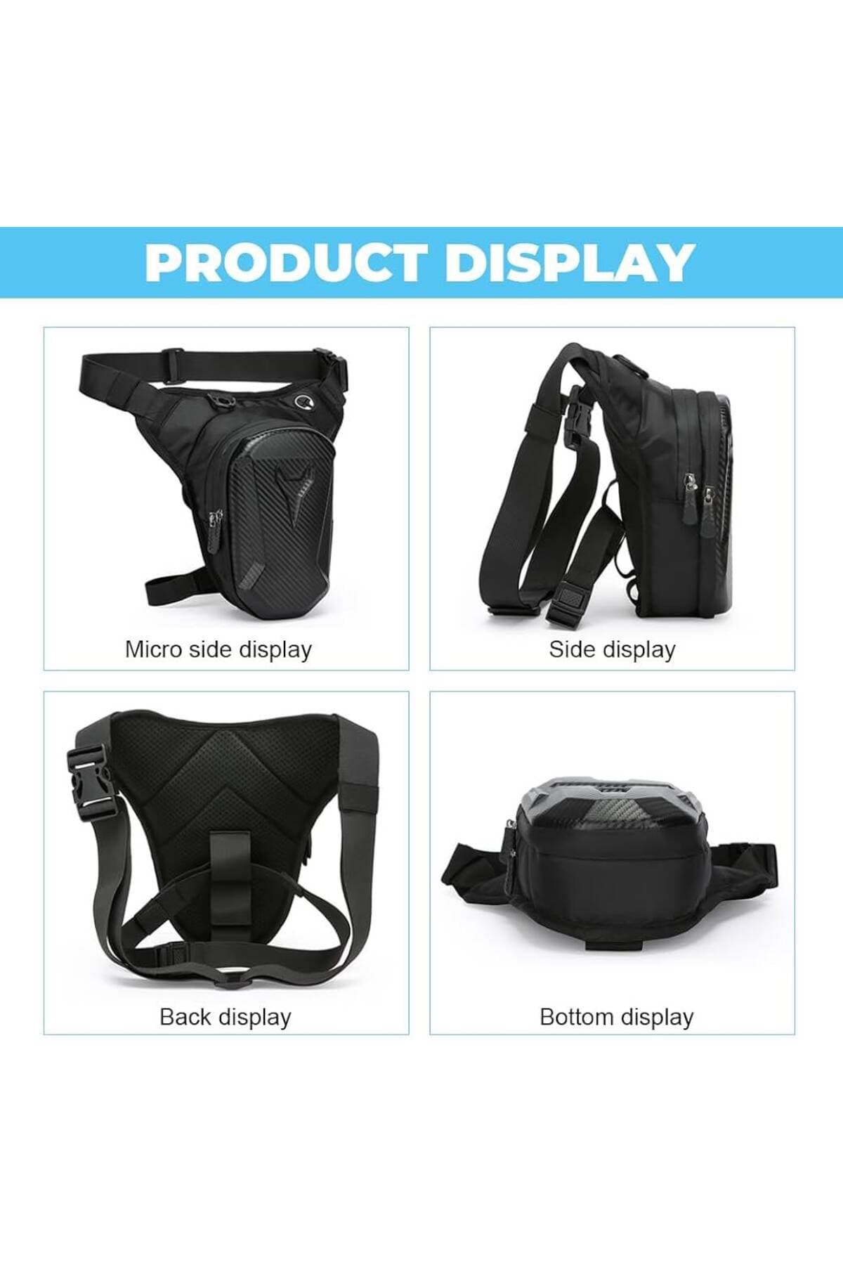 Edelvays Shop Siyah Motorcu Bacak Çantası Su Geçirmez Sert Korumalı motosiklet bel ve bacak çantası