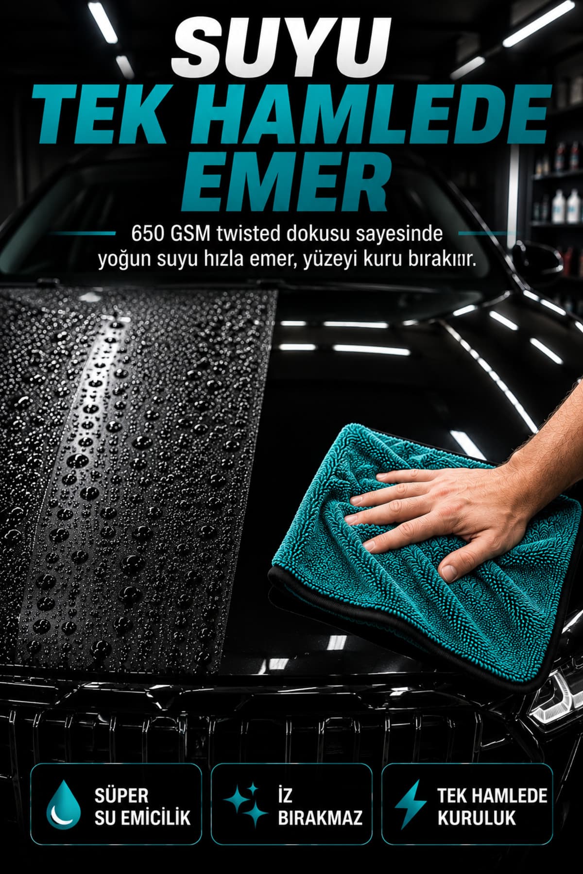 650 GSM Twisted Mikrofiber Oto Kurulama Bezi 50x70 cm Araç Kurulama Havlusu Çizmeden Temizlik Bez