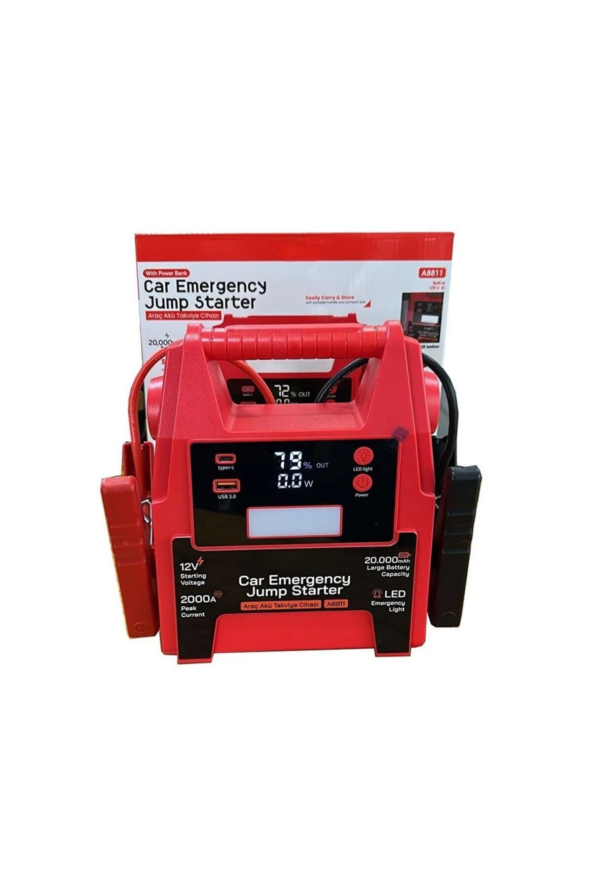 FIRSATTAN 20000 mAh Araç Akü Takviye Cihazı 12V 2000A Jump Starter Powerbank LED Fenerli Oto Akü Şarj Cihazı