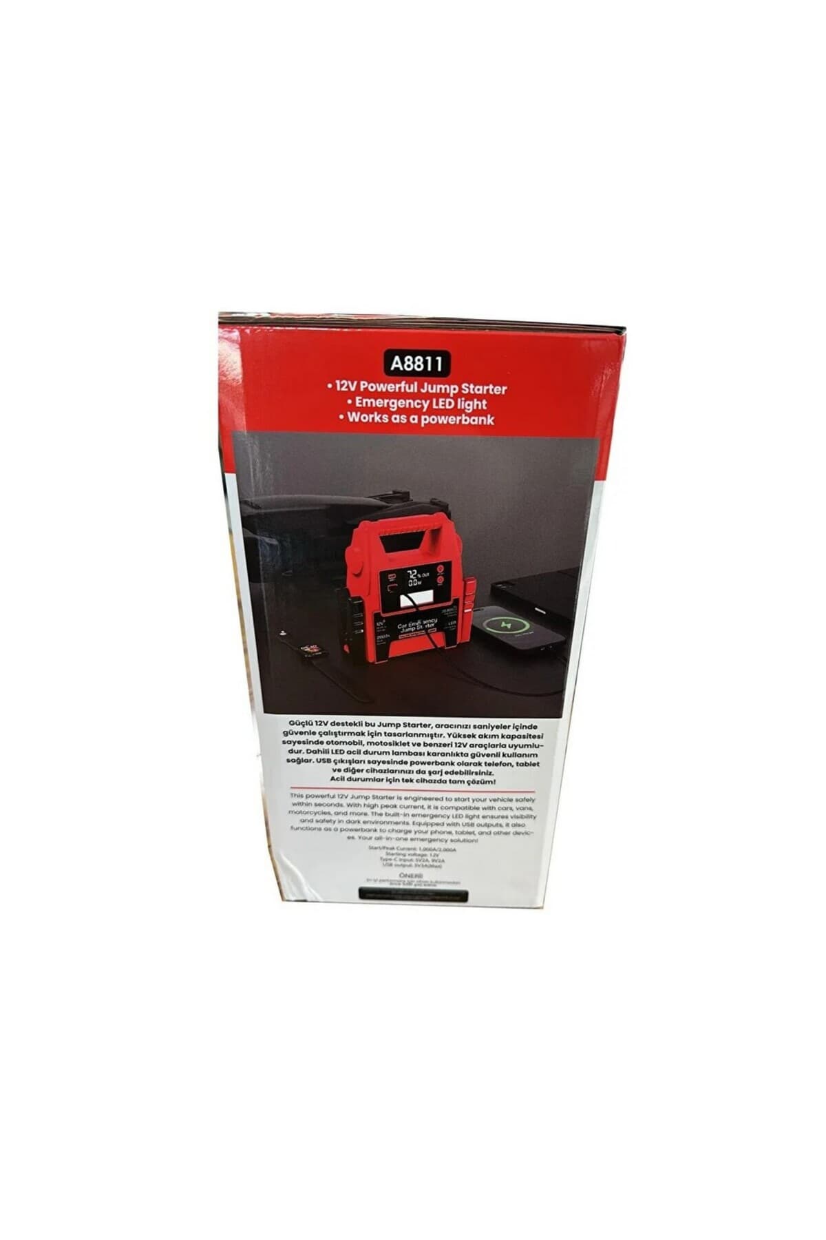 FIRSATTAN 20000 mAh Araç Akü Takviye Cihazı 12V 2000A Jump Starter Powerbank LED Fenerli Oto Akü Şarj Cihazı