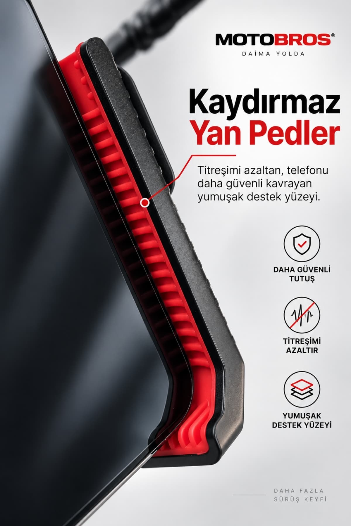 Motobros Motosiklet Telefon Tutucu Motor Bisiklet Telefon Tutucu MTR-41 Titreşim Önleyici Tak Çıkar Gidon ve Ayna Bağlantı Aparatlı
