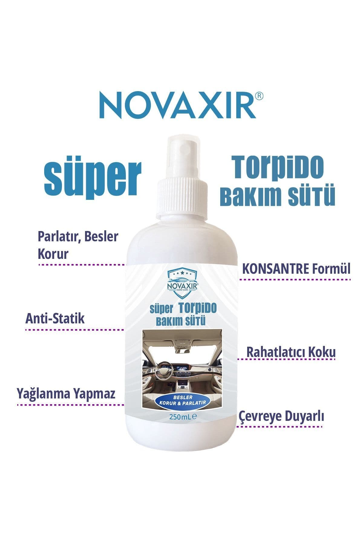 novaxir Torpido Bakım Sütü, Parlatır, Korur, Konsantre, 250 Ml Nvtorp250