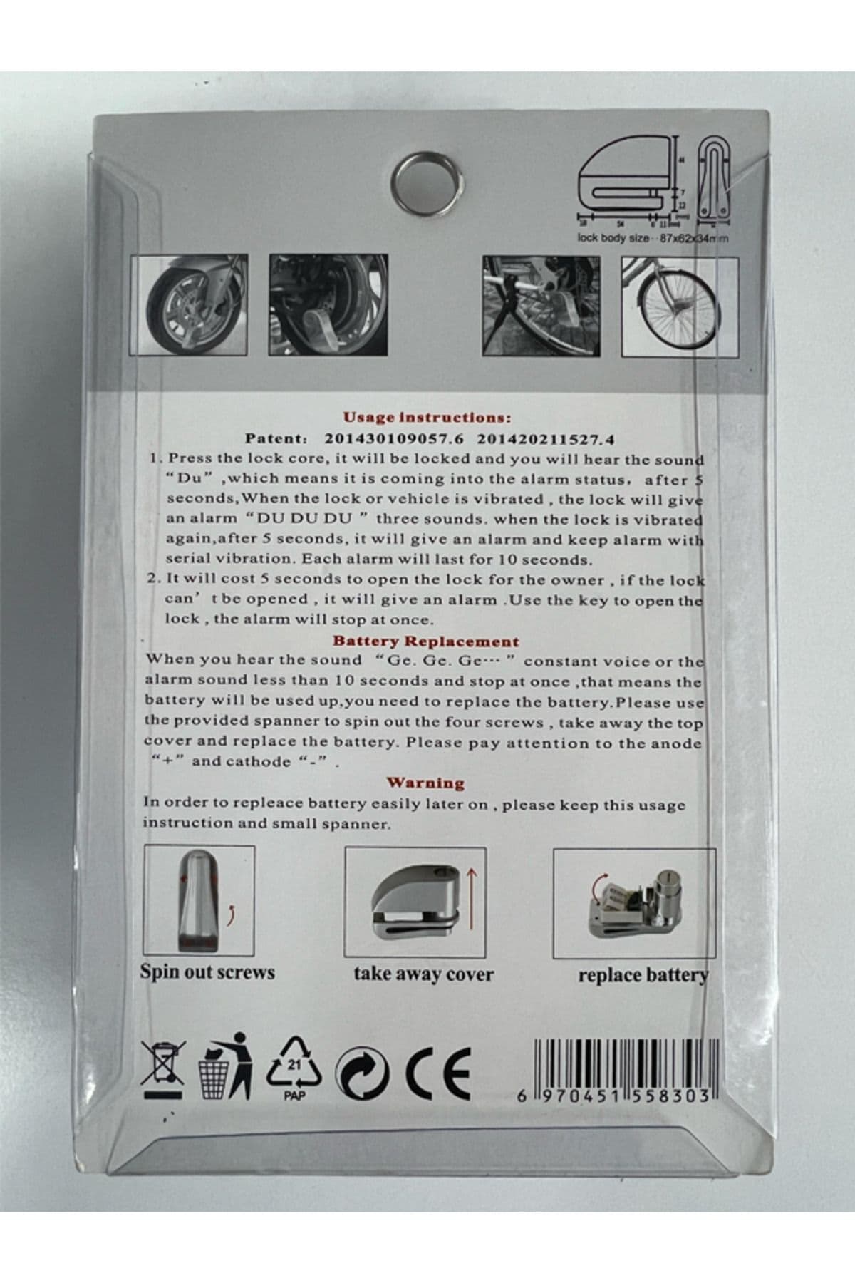 LOCK Motosiklet Disk Kilidi Alarmlı Motor Kilit 110 Db Çelik Yüksek Kaliteli Krom Fs8303