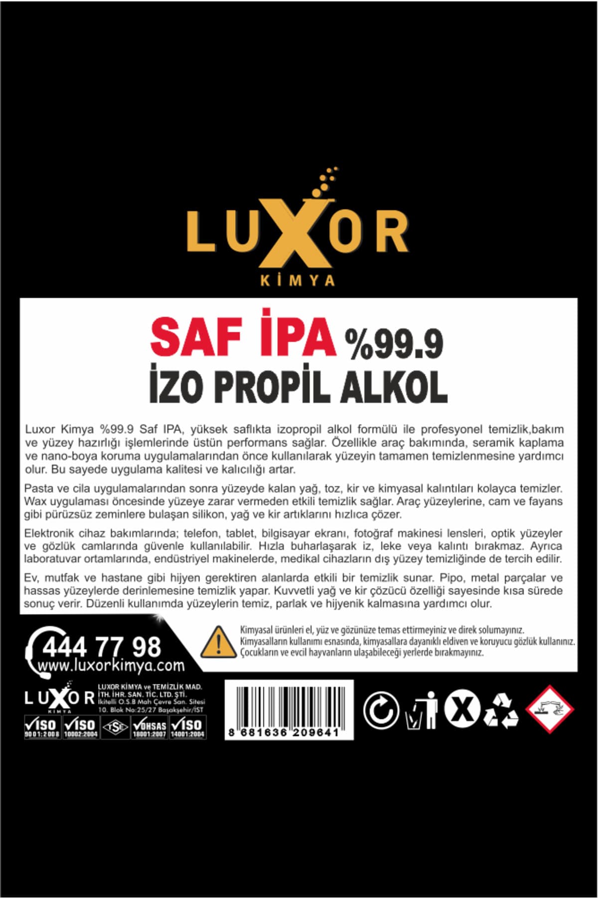 Luxor Kimya 1 Lt Izopropil ipa (SPREYLİ IPA) %99.90
