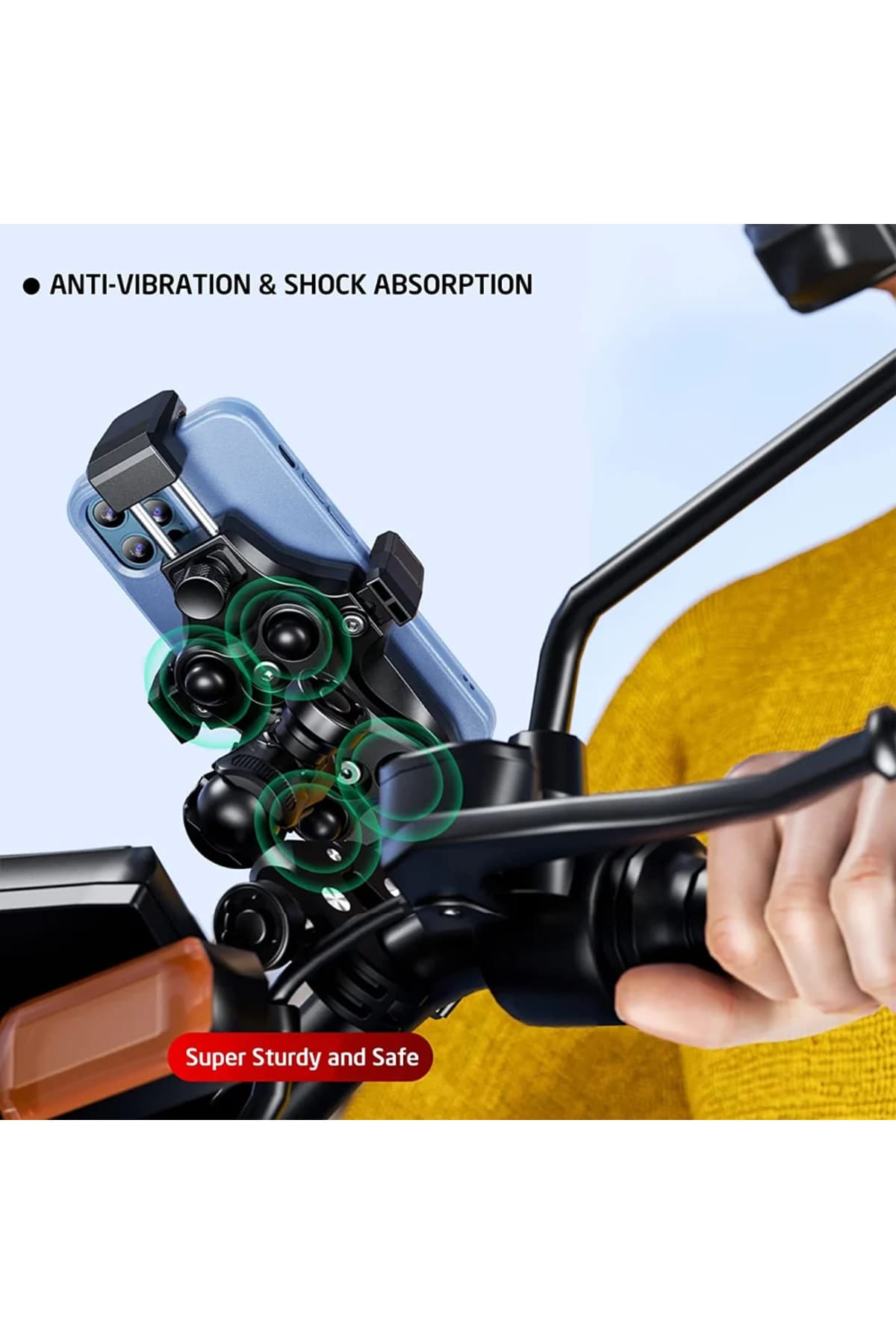 pinlock Motosiklet Titreşim Önleyici Ayarlanabilir Boyut Motosiklet Telefon Tutucu Gidon ve Ayna Aparatlı