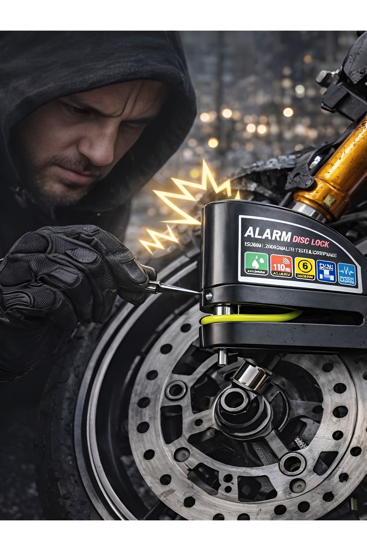 DEANB 110db Alarm'lı 7mm Çelik Pim Motosiklet Scoter Bisiklet Disk Kilidi Su Geçirmez Motor Kilit